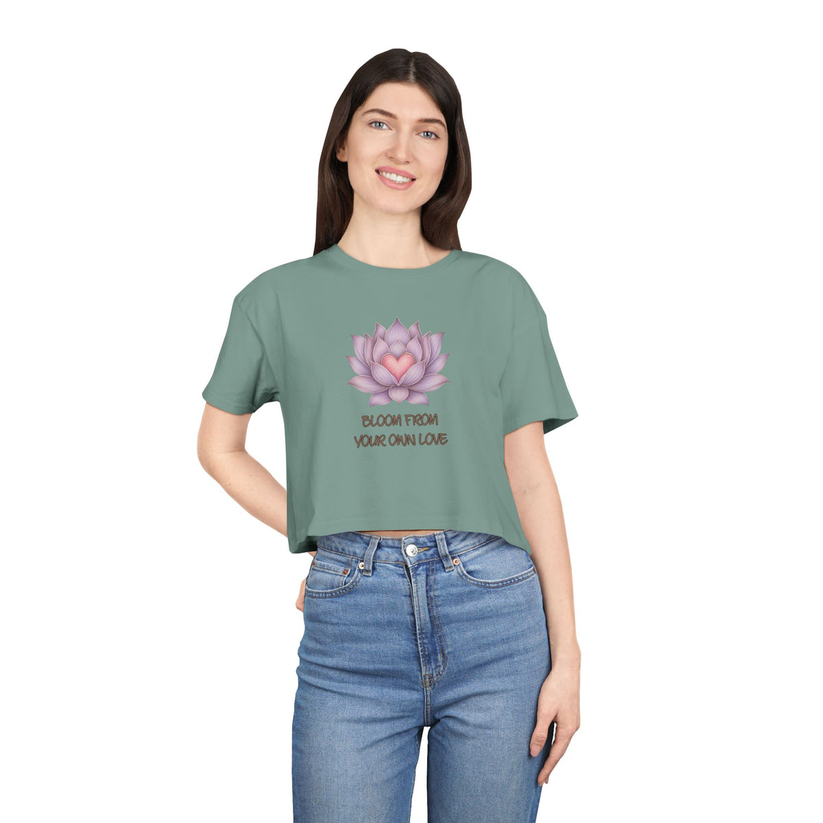 Lotus Heart Crop Tee — "Bloom From Your Own Love" Women's Cropped T-Shirt