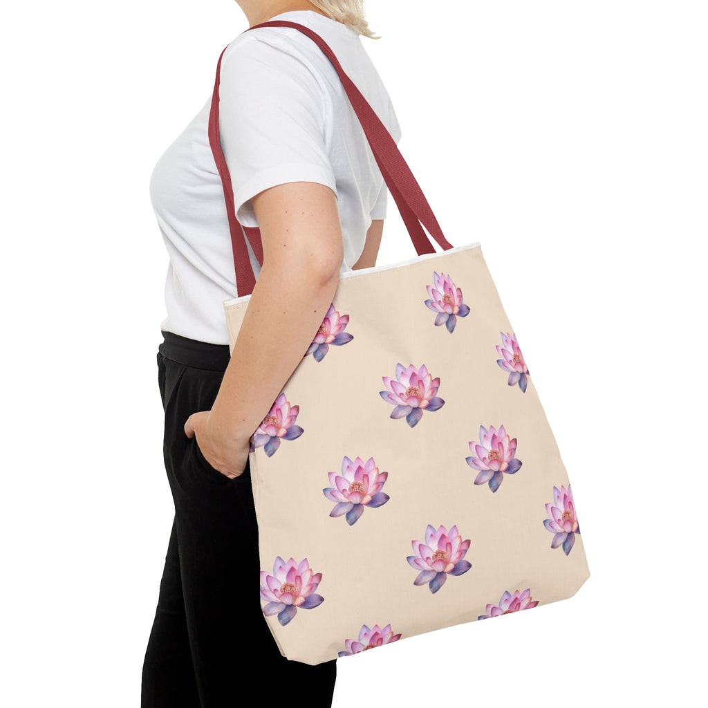 Lotus Pattern Tote Bag – Pink Watercolor Floral All-Over Print