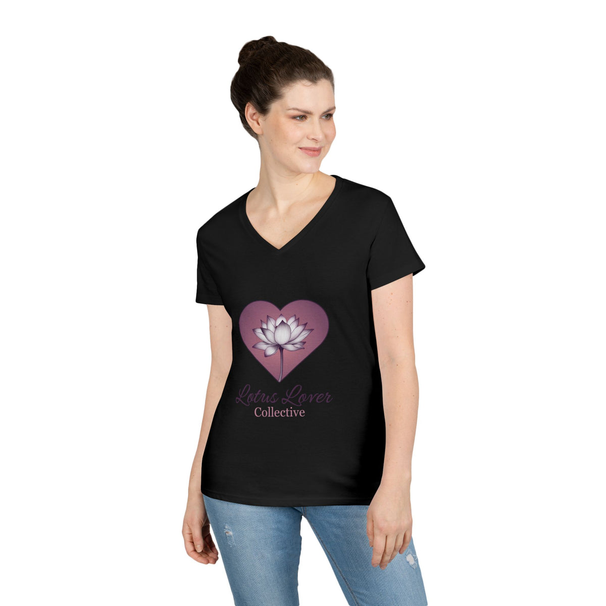 Lotus Lover Collective V-Neck Tee — Floral Heart Shirt