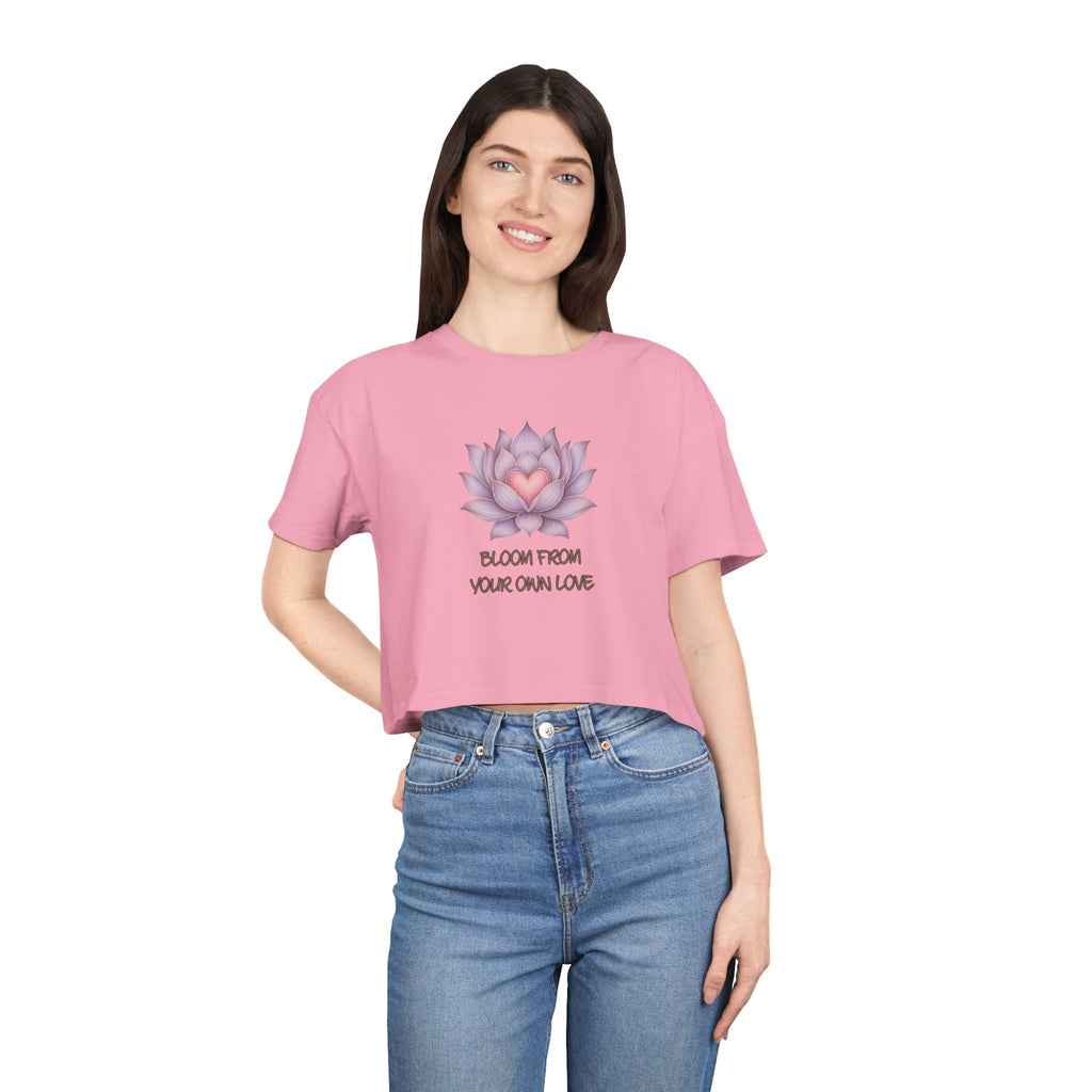 Lotus Heart Crop Tee — "Bloom From Your Own Love" Women's Cropped T-Shirt