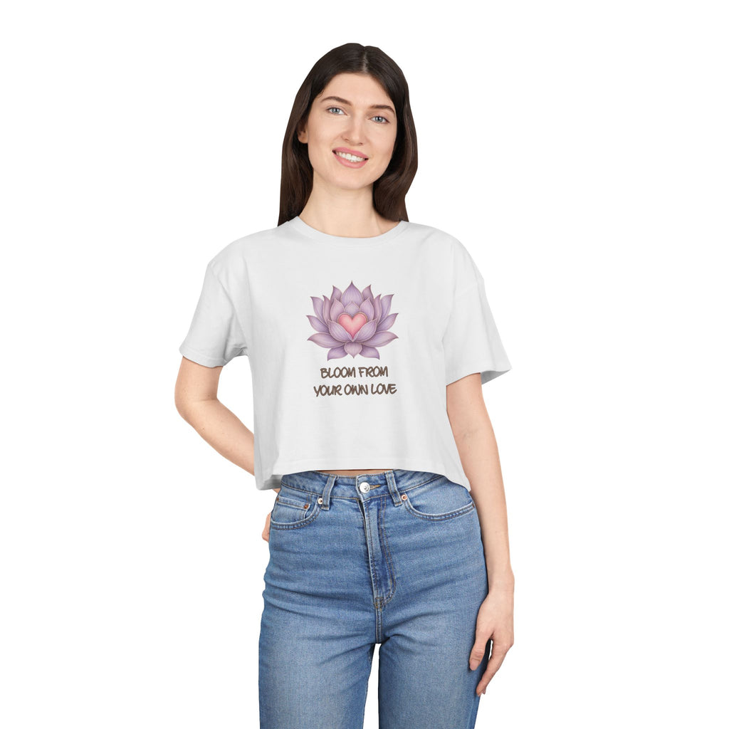 Lotus Heart Crop Tee — "Bloom From Your Own Love" Women's Cropped T-Shirt