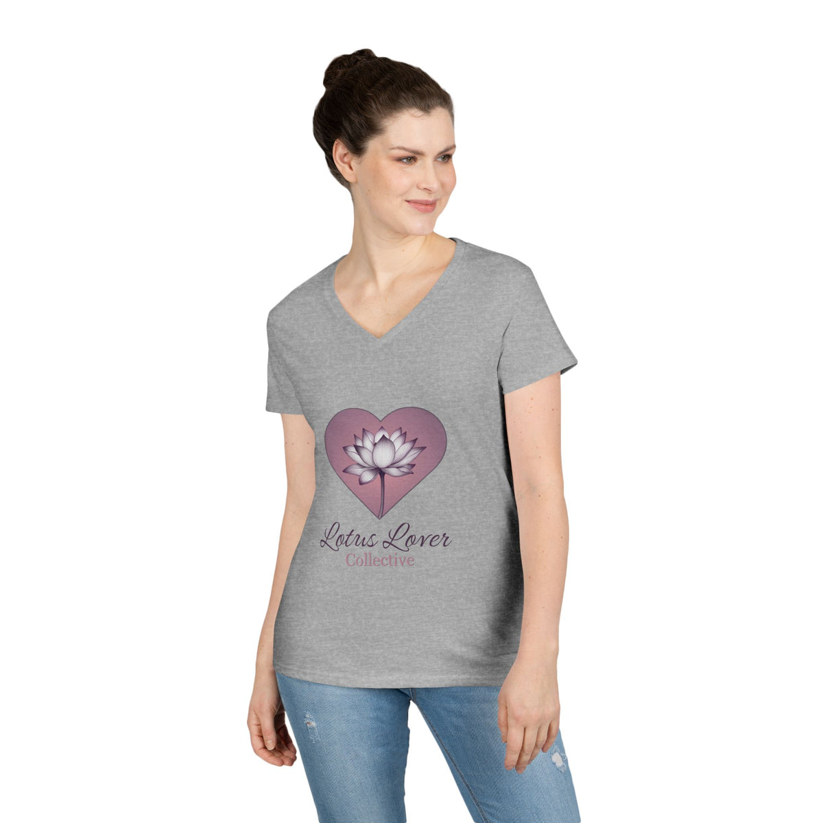 Lotus Lover Collective V-Neck Tee — Floral Heart Shirt