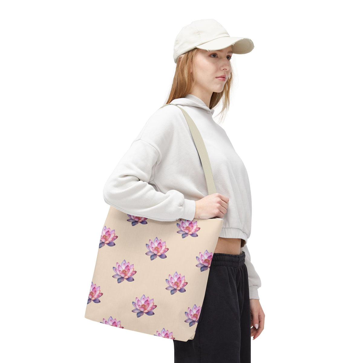 Lotus Pattern Tote Bag – Pink Watercolor Floral All-Over Print