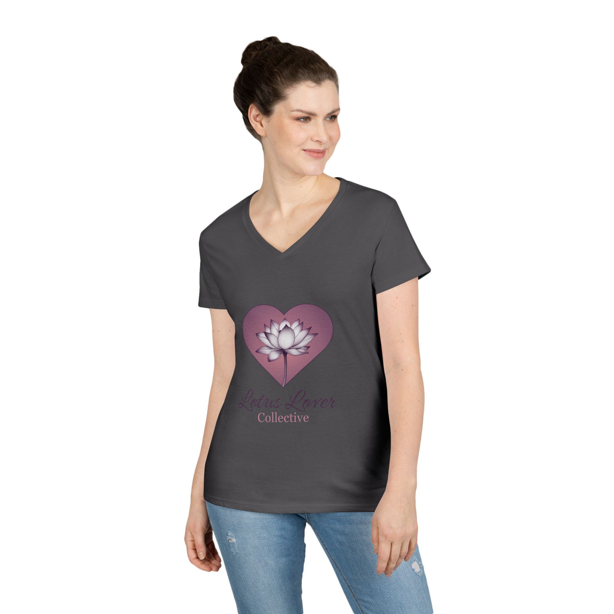 Lotus Lover Collective V-Neck Tee — Floral Heart Shirt